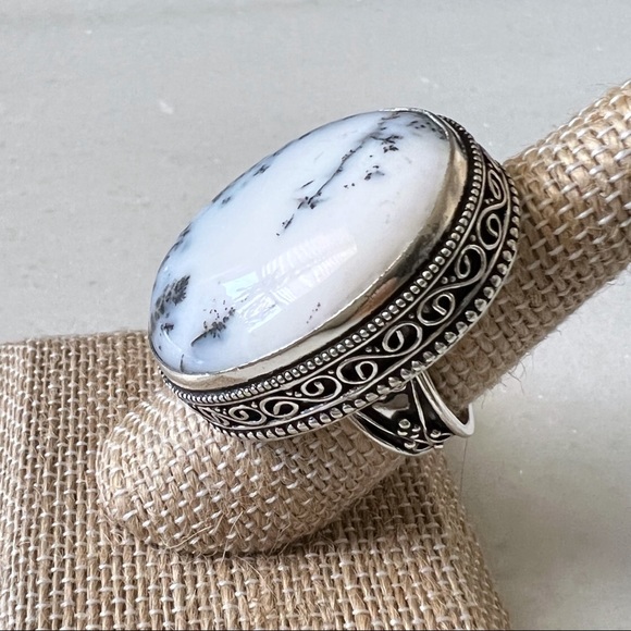 New Dendritic Opal Stone Silver Overlay Artisan Ring Size 7.75. - Picture 4 of 12